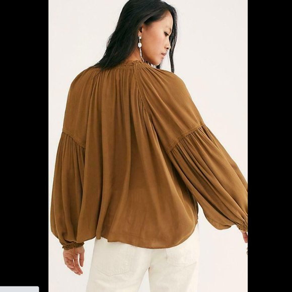 Free People Banda Blouse Brown Gold Boho Top - Picture 6 of 8